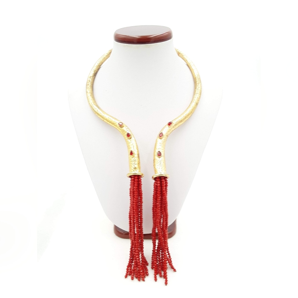 Hammered Brass Round Tube Collar Cora Necklace